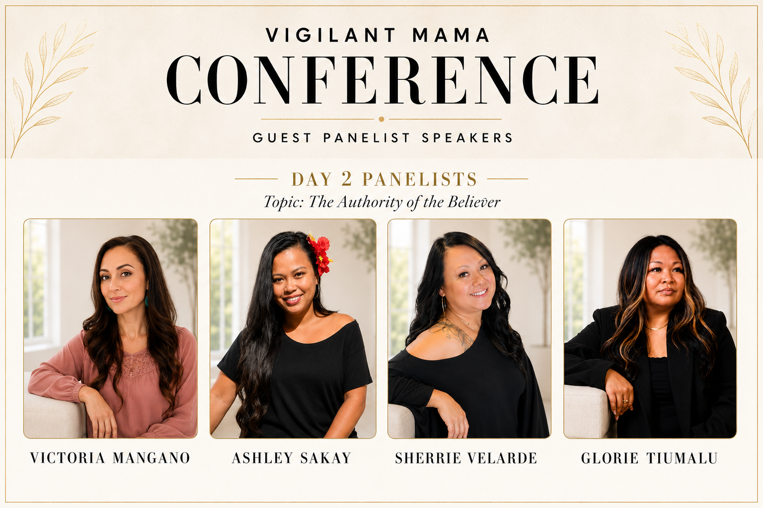 Vigilant Mama Conference — Day 2 Guest Panelist Speakers: Victoria Mangano, Ashley Sakay, Sherrie Velarde, and Glorie Tiumalu