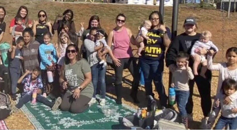Rachel's Mom Squad Connect Group gathered together with their children at a park