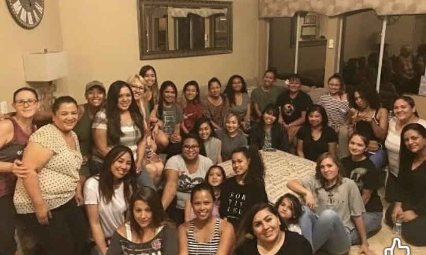 A large group of women gathered together at one of Rachel's Las Vegas women's Bible study gatherings